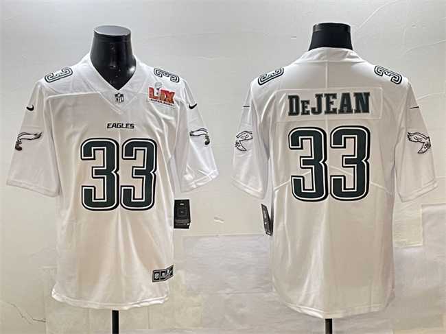 Mens Philadelphia Eagles #33 Cooper DeJean White 2025 Super Bowl LIX Patch Fashion New Vapor Untouchable Limited Stitched Jersey Dzhi